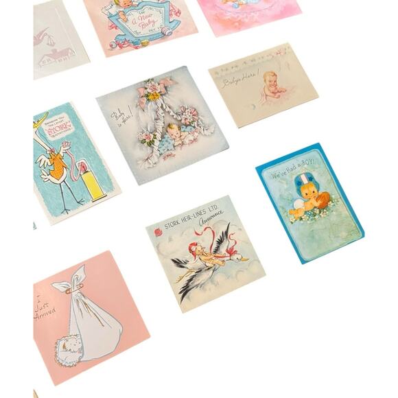 VTG Hallmark Baby Announcement Retro Card Stork Boy Girl Just Arrived USED - Picture 5 of 7